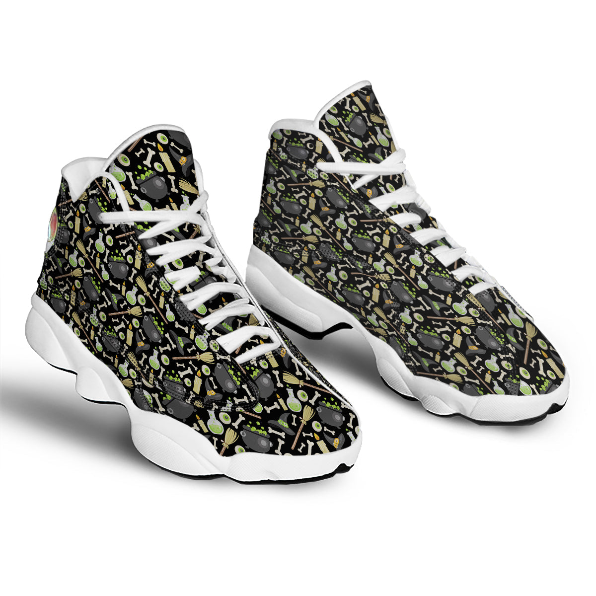 Witch Cauldron Green Print Pattern White Basketball Shoes-grizzshop