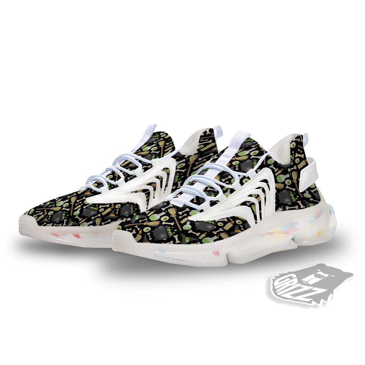 Witch Cauldron Green Print Pattern White Gym Shoes-grizzshop