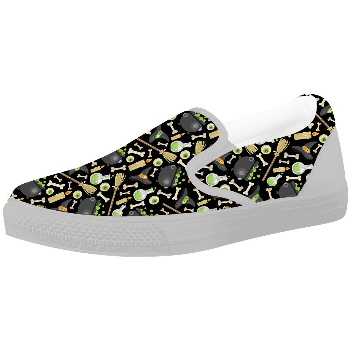 Witch Cauldron Green Print Pattern White Slip On Shoes-grizzshop