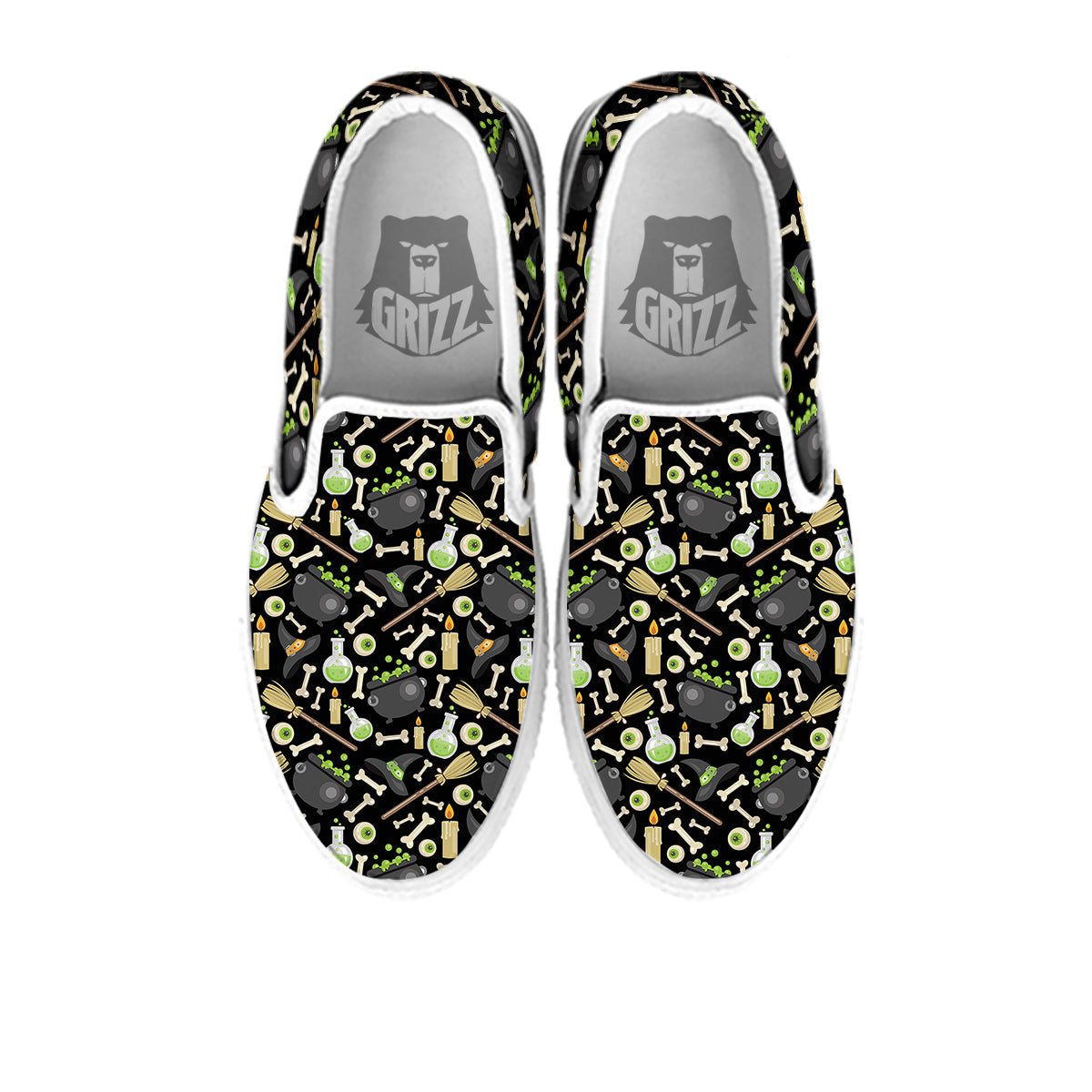 Witch Cauldron Green Print Pattern White Slip On Shoes-grizzshop