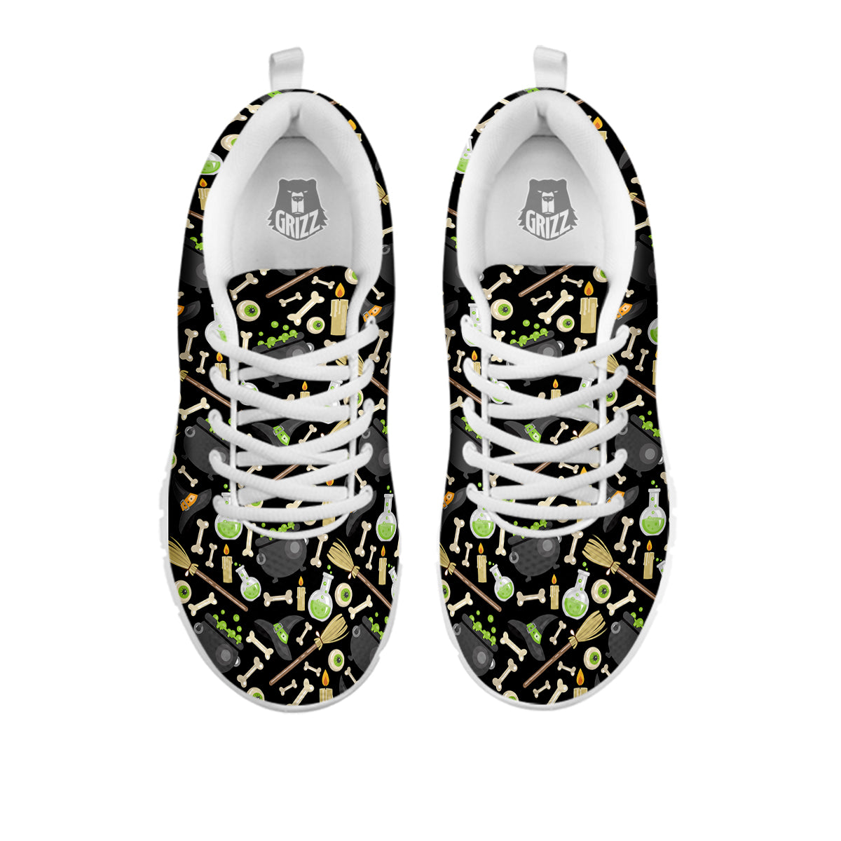 Witch Cauldron Green Print Pattern White Sneaker-grizzshop
