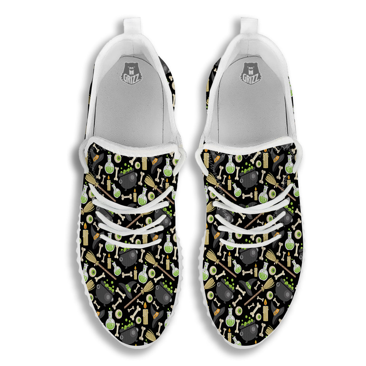Witch Cauldron Green Print Pattern White Walking Shoes-grizzshop