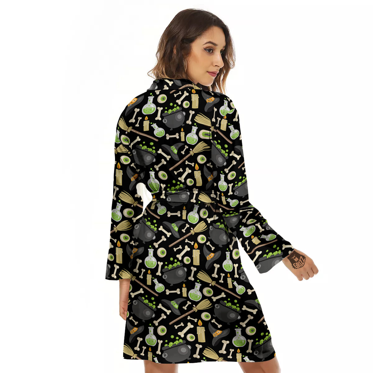 Witch Cauldron Green Print Pattern Women's Robe-grizzshop