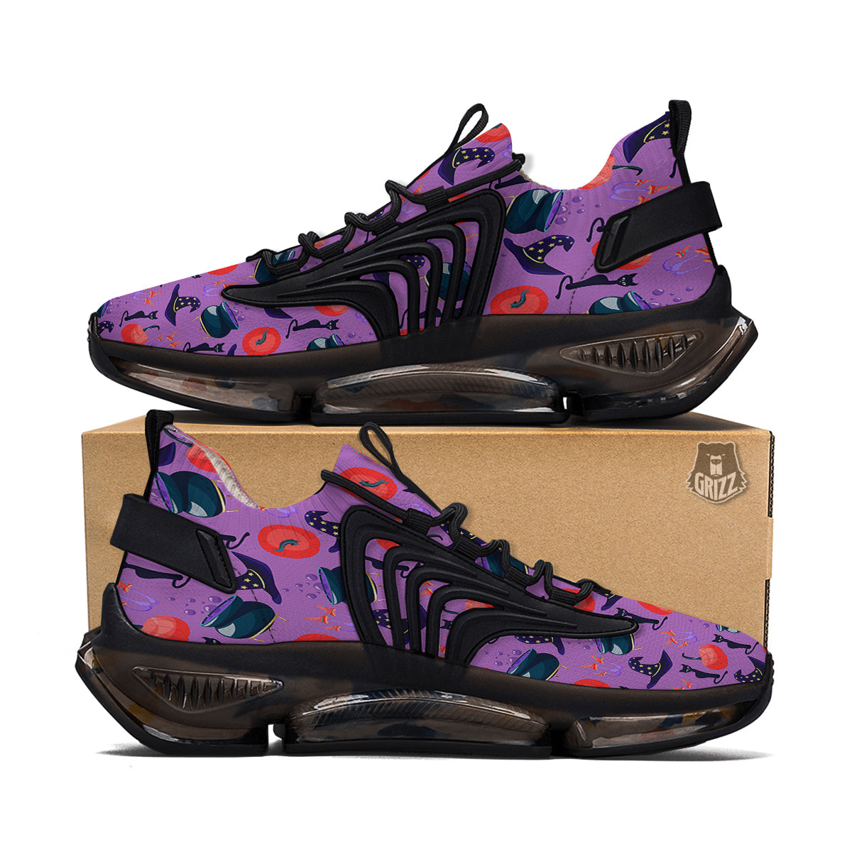 Witch Cauldron Halloween Print Pattern Black Gym Shoes-grizzshop
