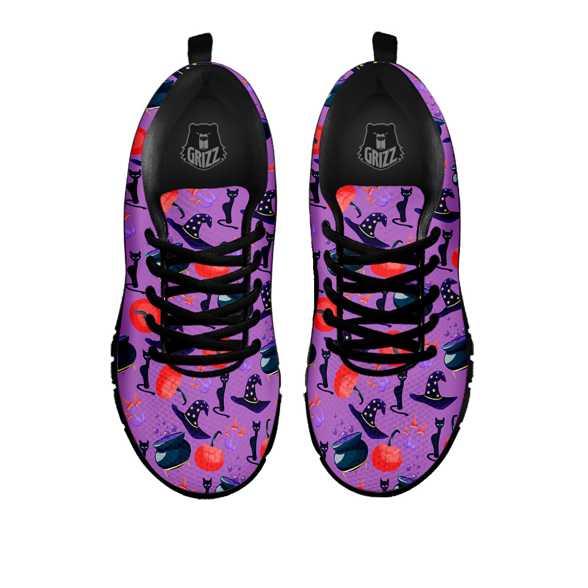 Witch Cauldron Halloween Print Pattern Black Sneaker-grizzshop