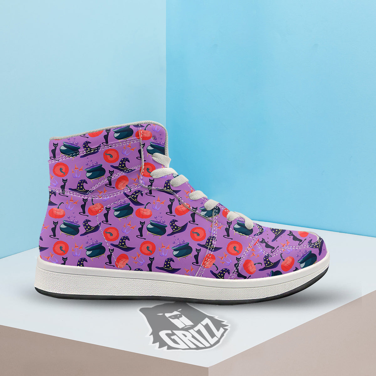 Witch Cauldron Halloween Print Pattern High Top Sneakers-grizzshop
