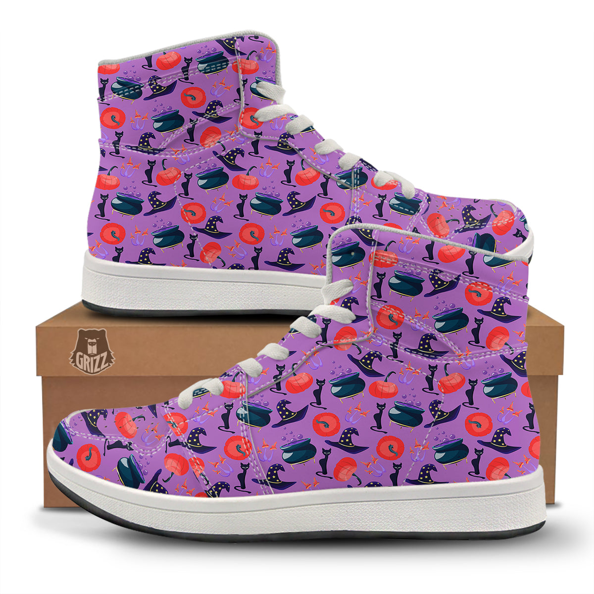 Witch Cauldron Halloween Print Pattern High Top Sneakers-grizzshop