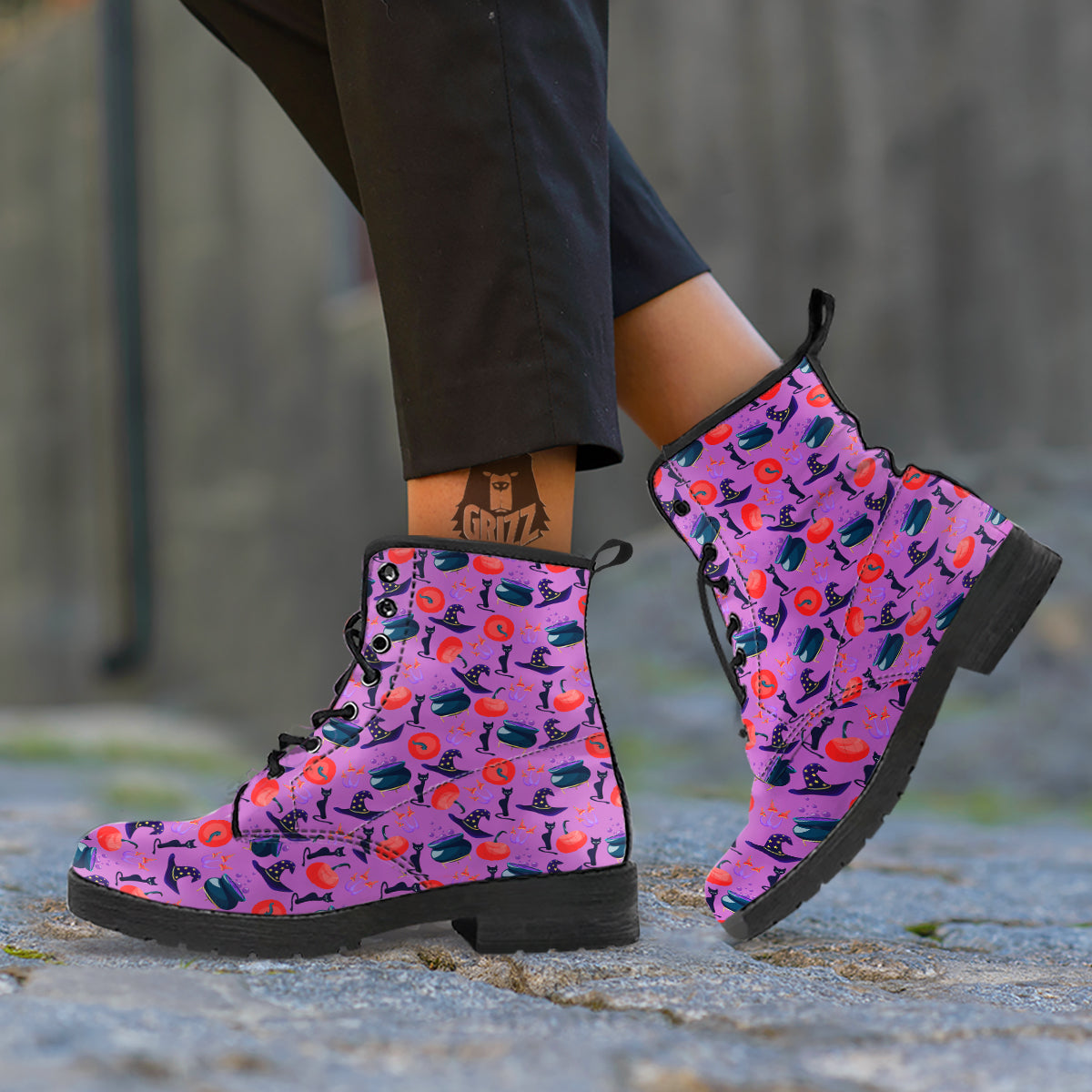 Witch Cauldron Halloween Print Pattern Leather Boots-grizzshop