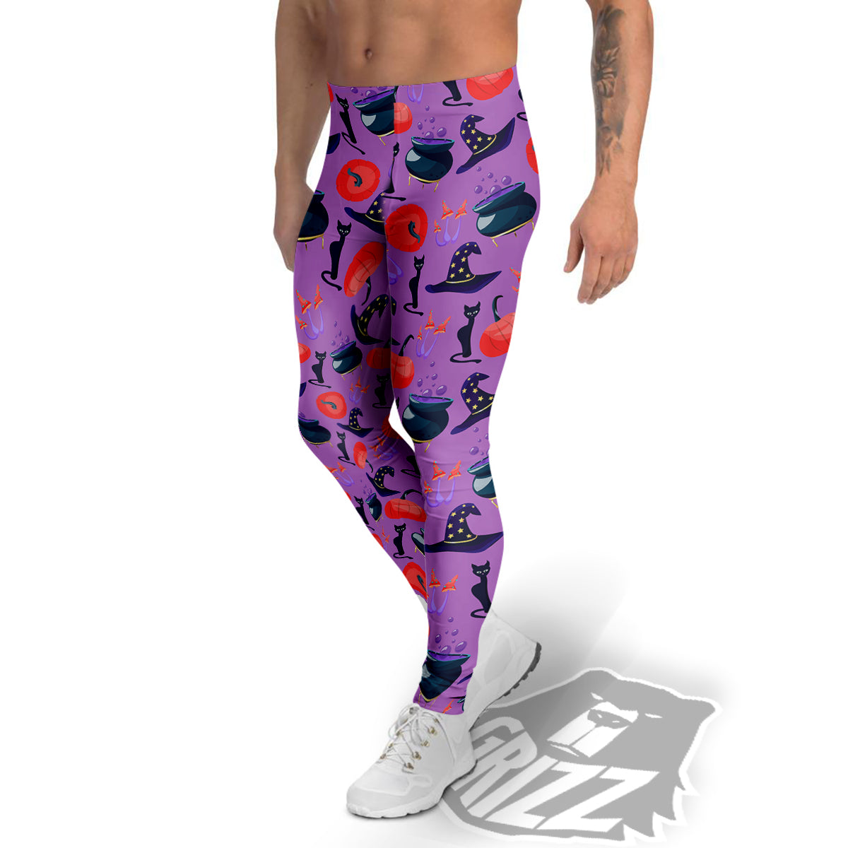 Witch Cauldron Halloween Print Pattern Men's Leggings-grizzshop