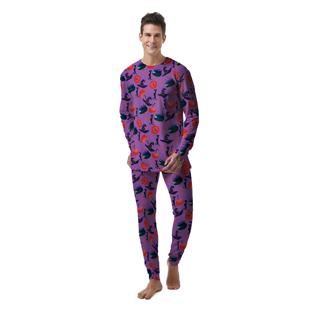 Witch Cauldron Halloween Print Pattern Men's Pajamas-grizzshop