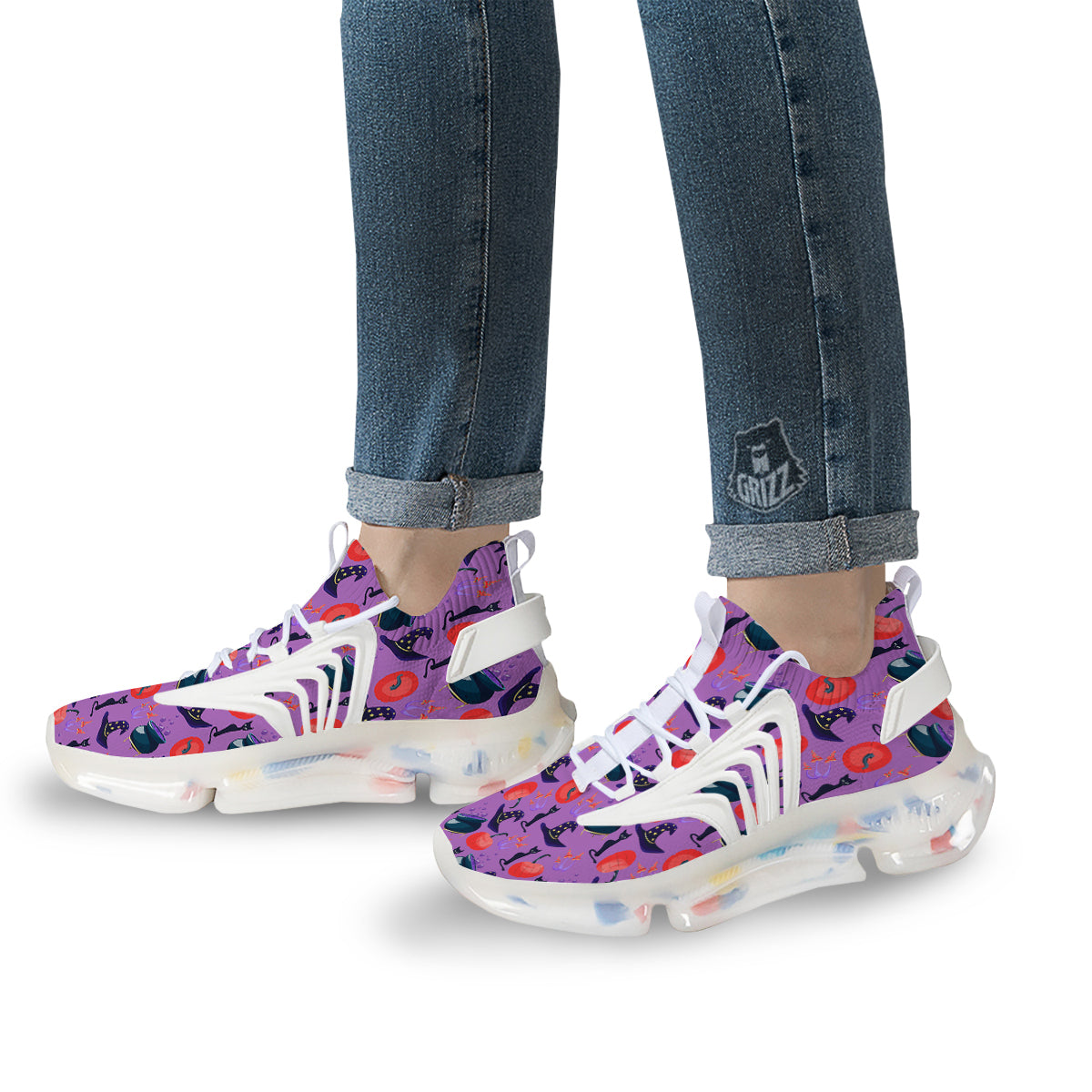 Witch Cauldron Halloween Print Pattern White Gym Shoes-grizzshop