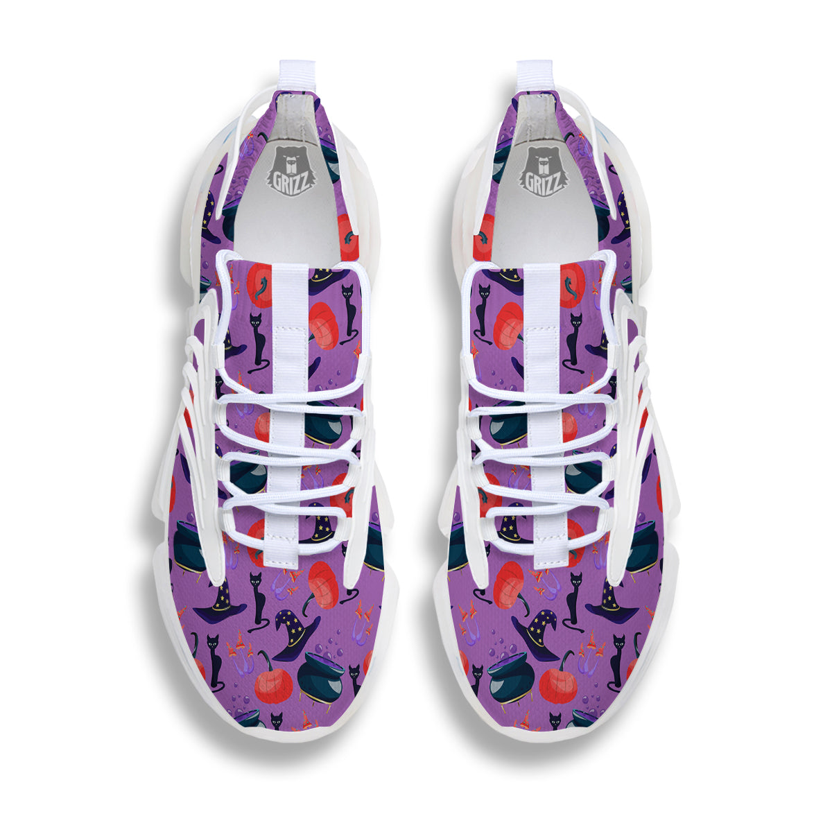 Witch Cauldron Halloween Print Pattern White Gym Shoes-grizzshop