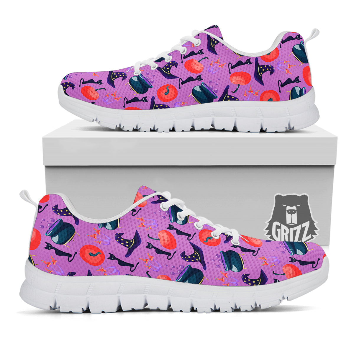 Witch Cauldron Halloween Print Pattern White Sneaker-grizzshop