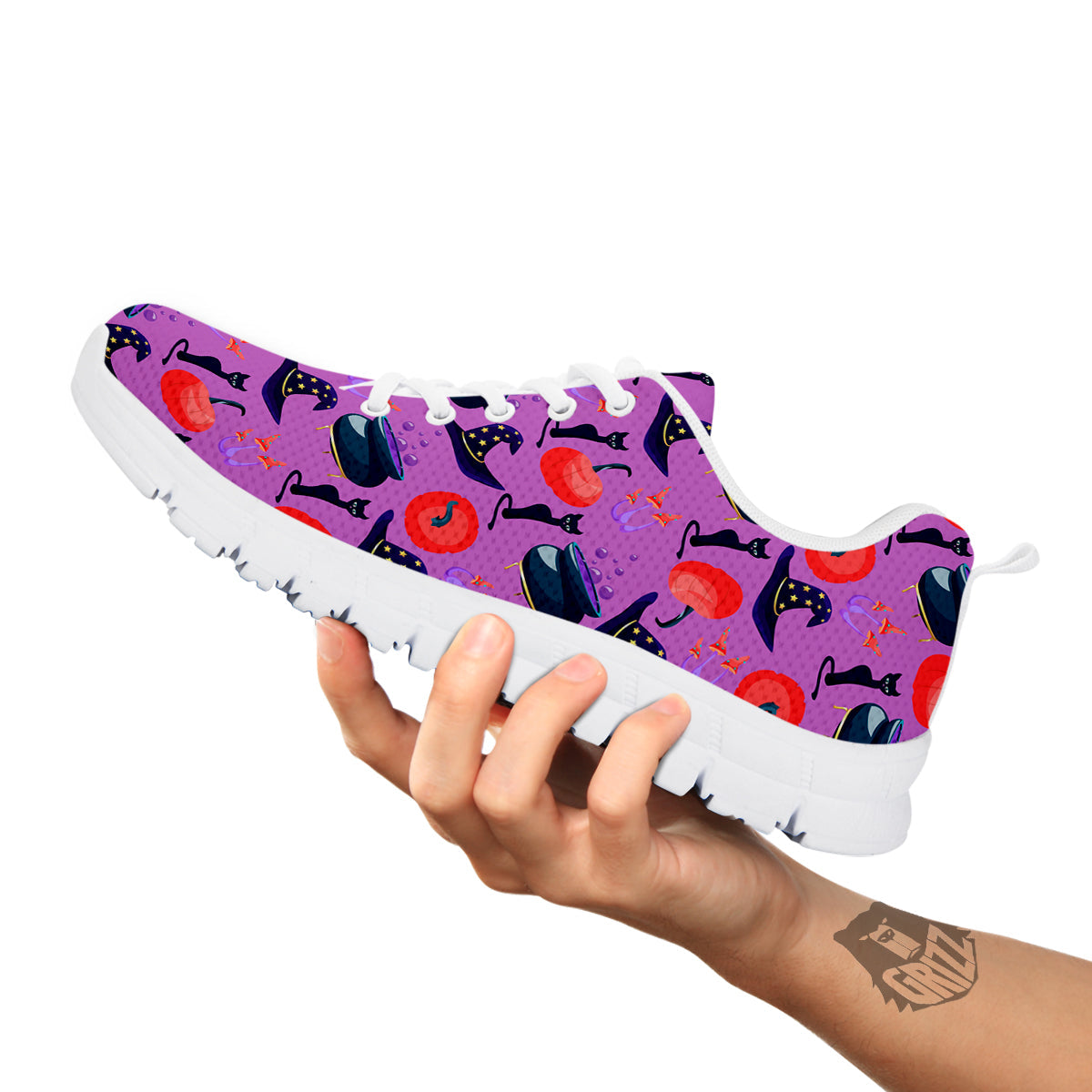 Witch Cauldron Halloween Print Pattern White Sneaker-grizzshop