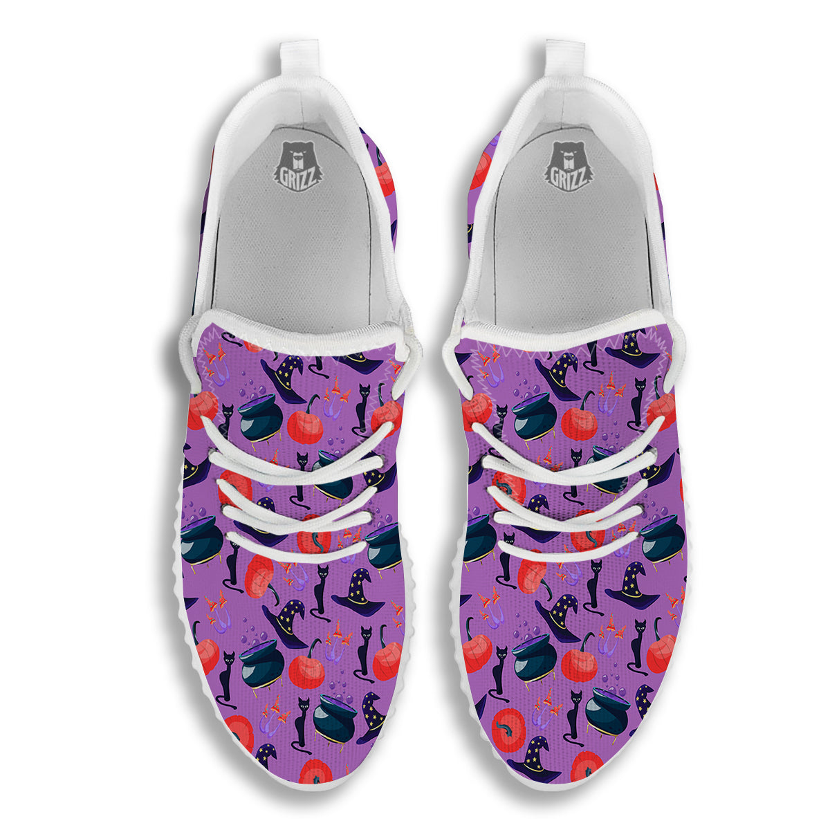Witch Cauldron Halloween Print Pattern White Walking Shoes-grizzshop
