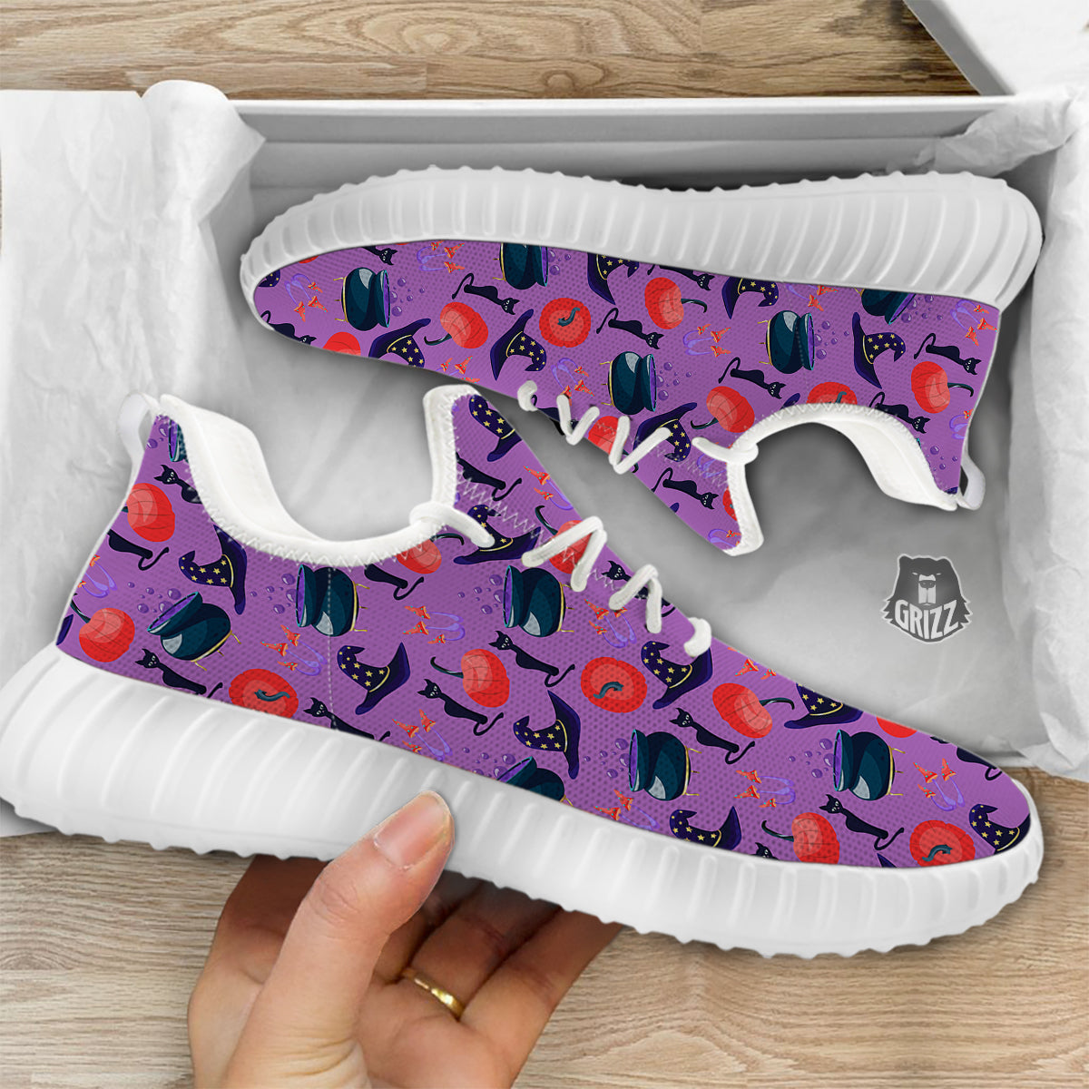 Witch Cauldron Halloween Print Pattern White Walking Shoes-grizzshop