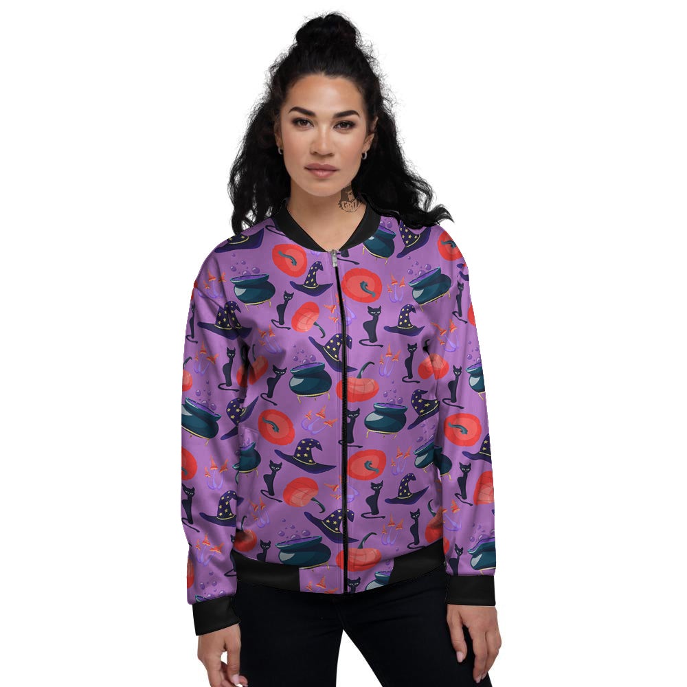 Witch Cauldron Halloween Print Pattern Women's Bomber Jacket-grizzshop