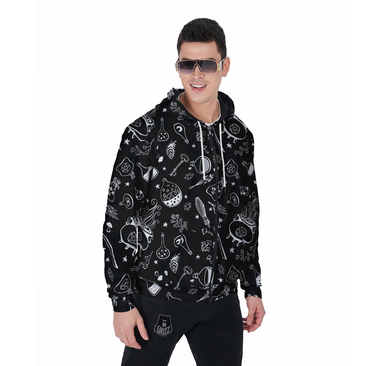 Witch Gothic Men's Zip Up Hoodie-grizzshop