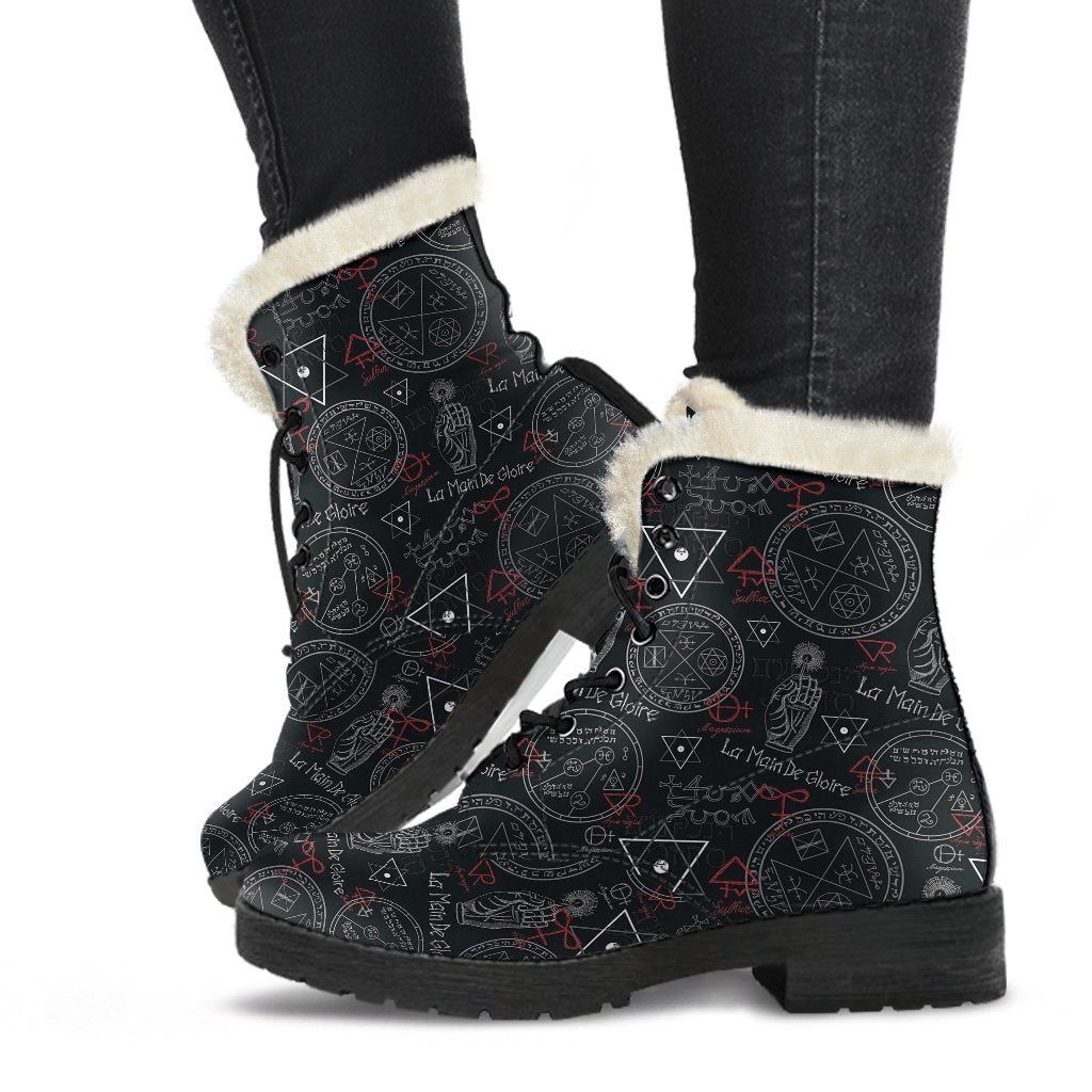Witch Gothic Wiccan Pagan Pattern Print Comfy Winter Boots-grizzshop