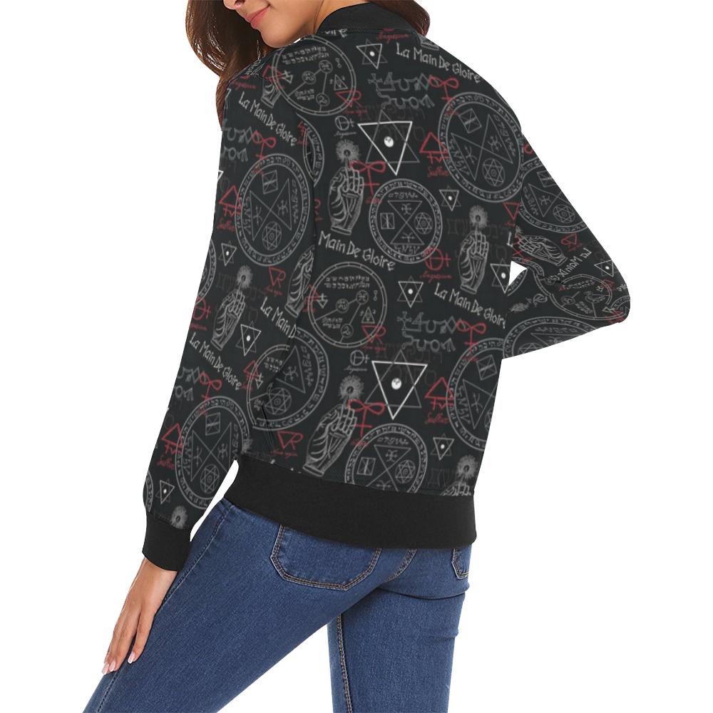 Witch Gothic Wiccan Pagan Pattern Print Women Casual Bomber Jacket-grizzshop