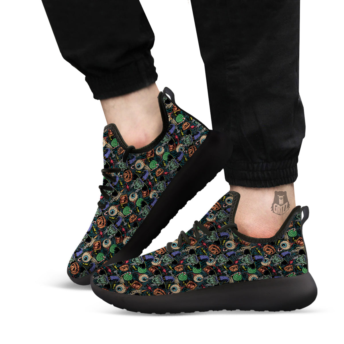 Witch Halloween Elements Print Pattern Black Athletic Shoes-grizzshop