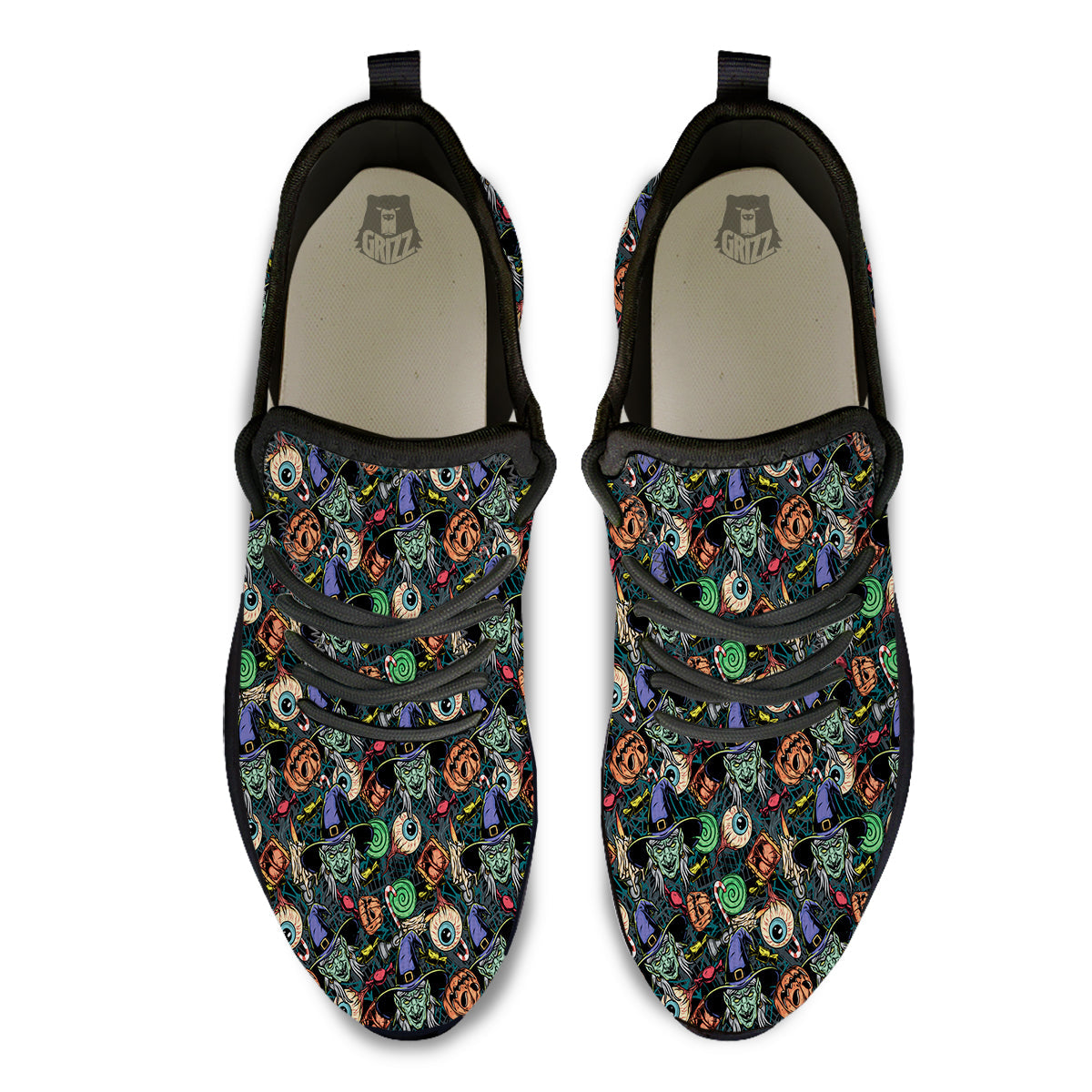 Witch Halloween Elements Print Pattern Black Athletic Shoes-grizzshop