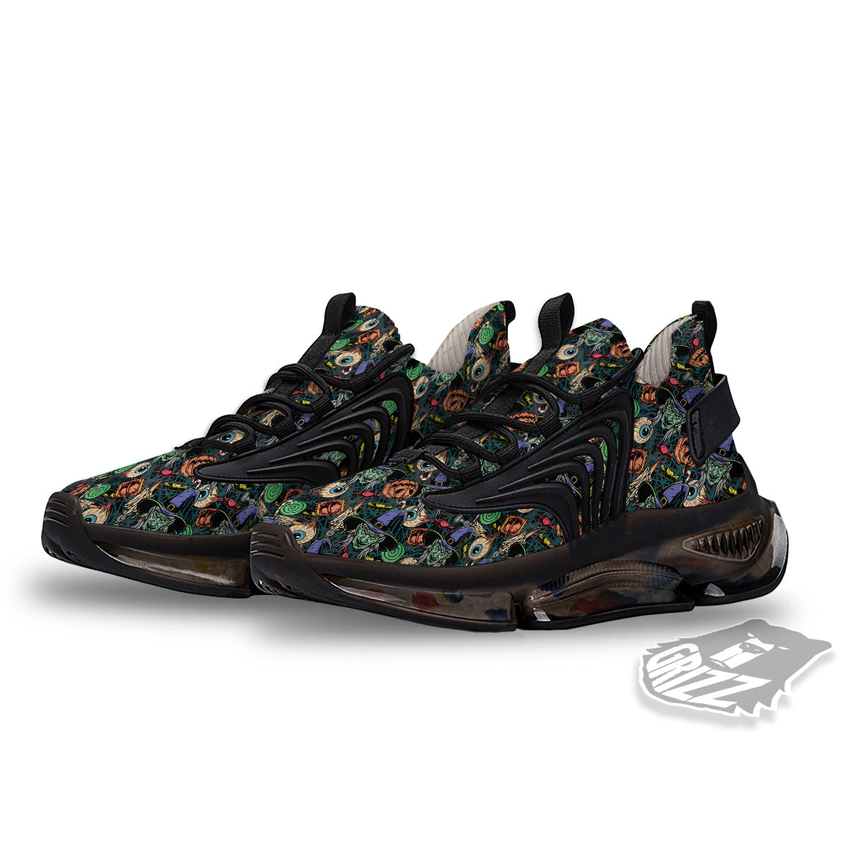 Witch Halloween Elements Print Pattern Black Gym Shoes-grizzshop