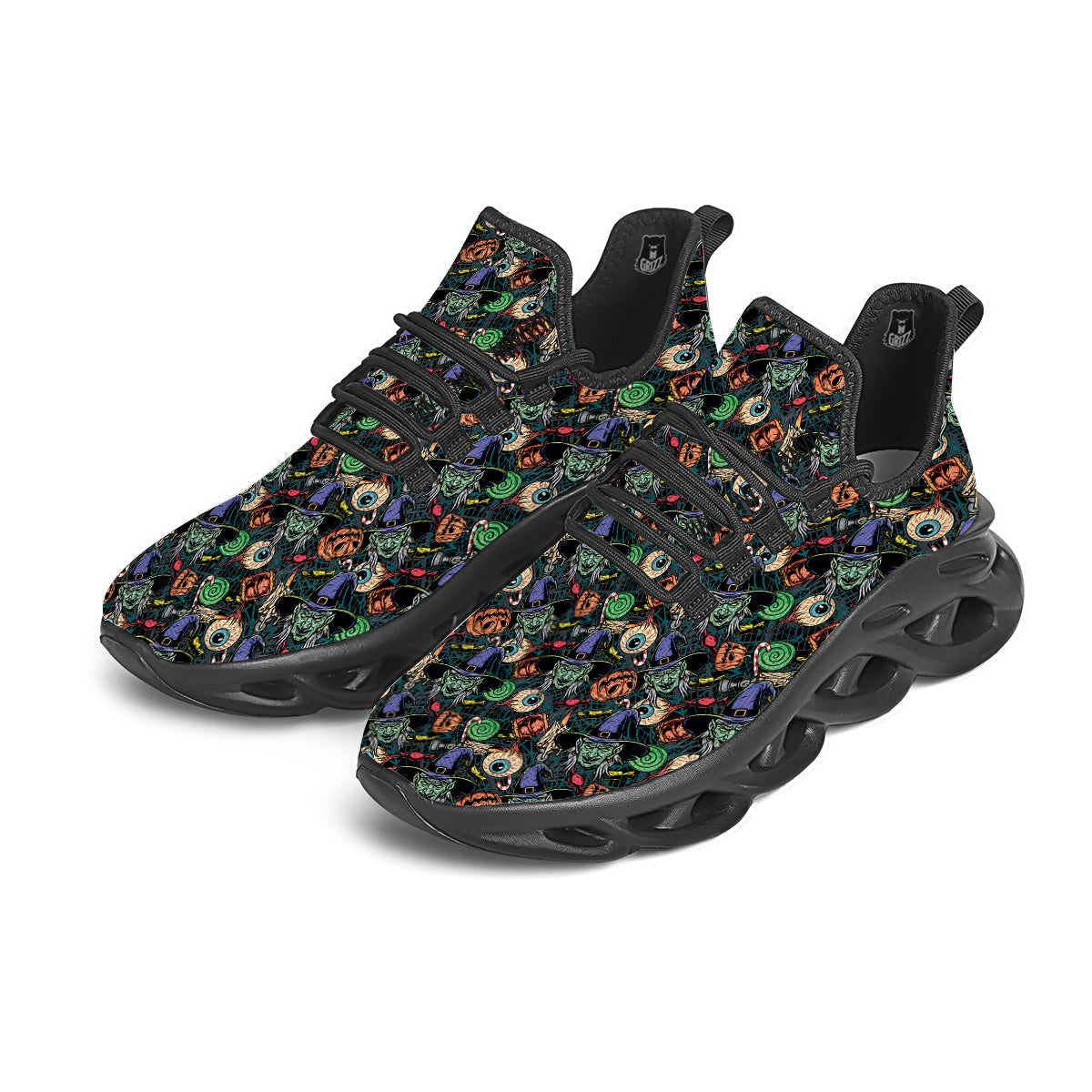 Witch Halloween Elements Print Pattern Black Running Shoes-grizzshop