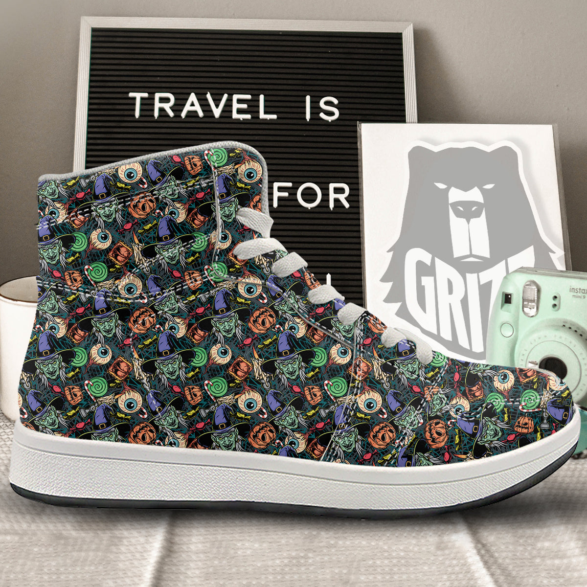 Witch Halloween Elements Print Pattern High Top Sneakers-grizzshop