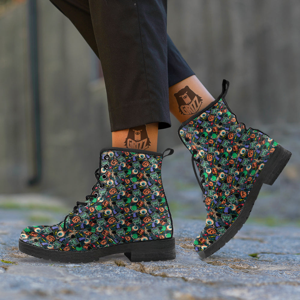 Witch Halloween Elements Print Pattern Leather Boots-grizzshop