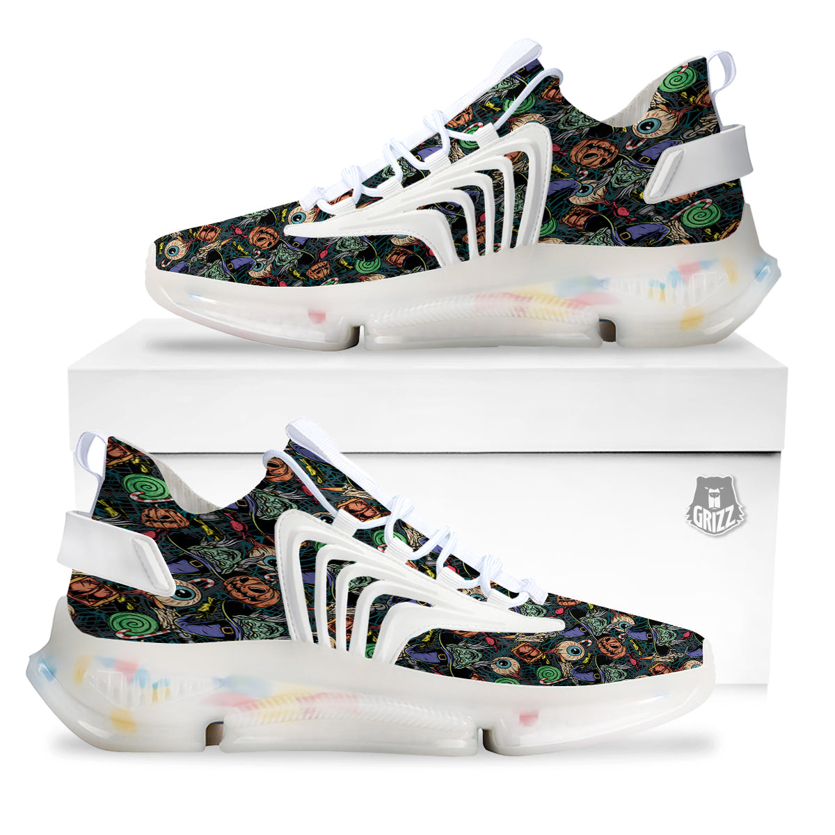 Witch Halloween Elements Print Pattern White Gym Shoes-grizzshop