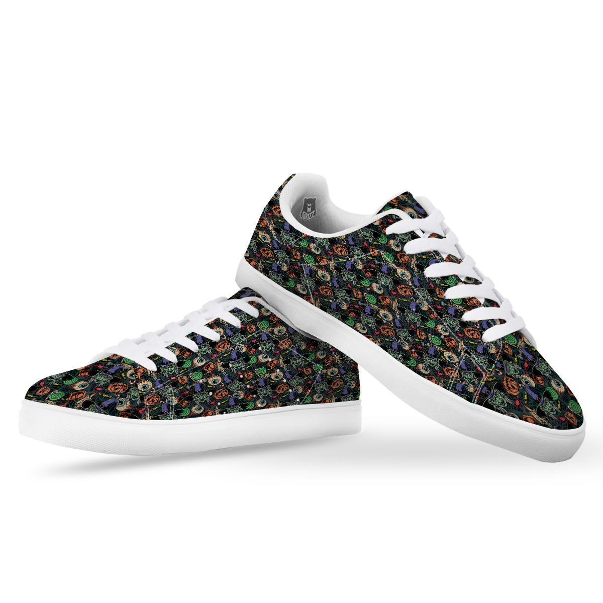 Witch Halloween Elements Print Pattern White Low Top Sneakers-grizzshop