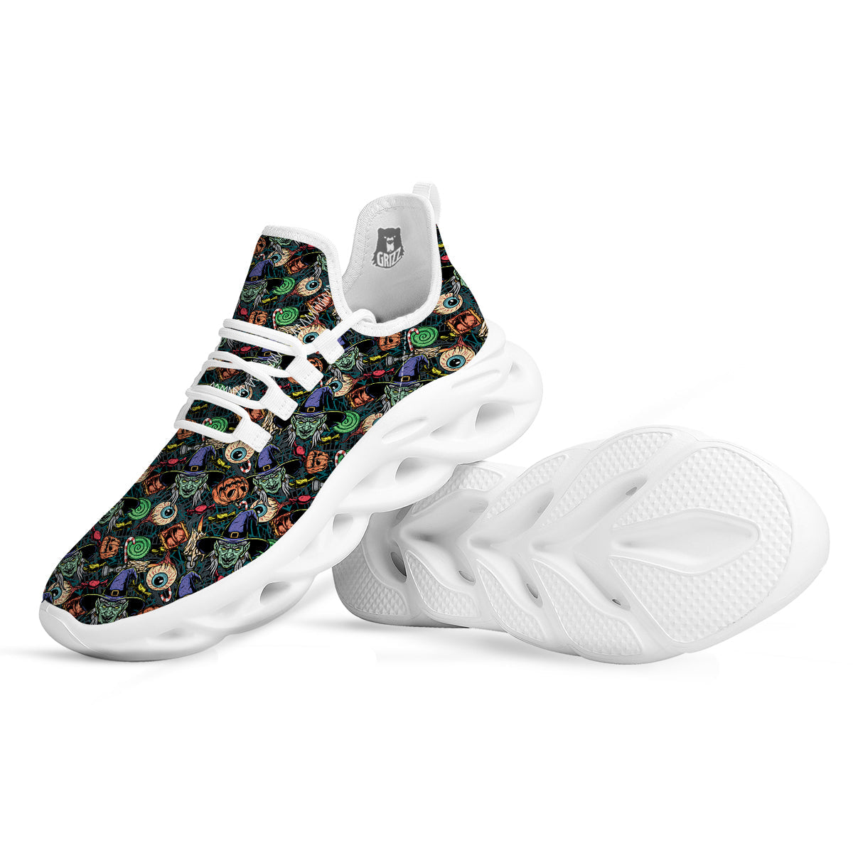 Witch Halloween Elements Print Pattern White Running Shoes-grizzshop