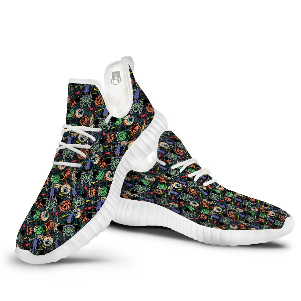 Witch Halloween Elements Print Pattern White Walking Shoes-grizzshop