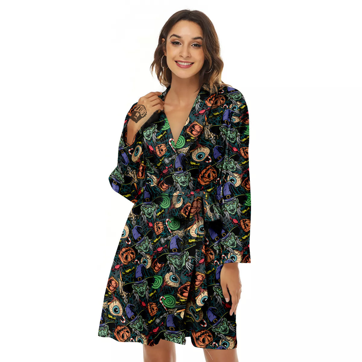 Witch Halloween Elements Print Pattern Women's Robe-grizzshop