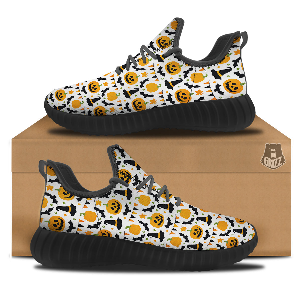 Witch Hat Halloween Print Pattern Black Walking Shoes-grizzshop