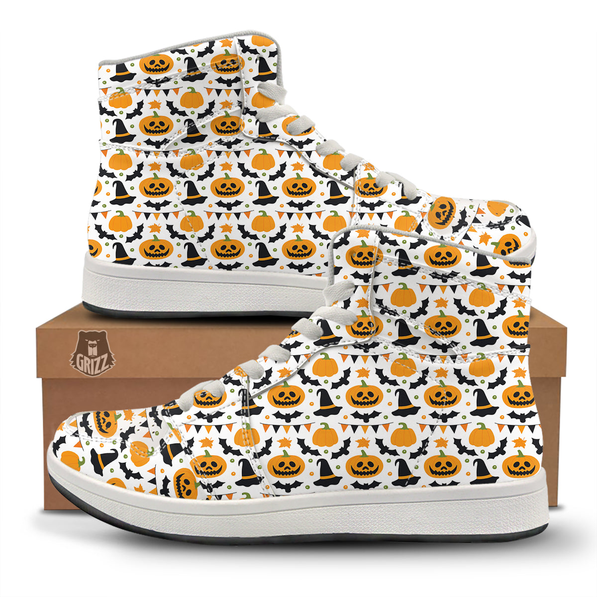 Witch Hat Halloween Print Pattern High Top Sneakers-grizzshop