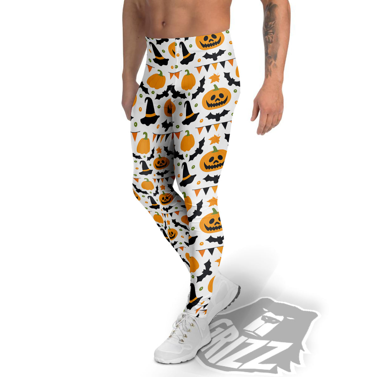 Witch Hat Halloween Print Pattern Men's Leggings-grizzshop