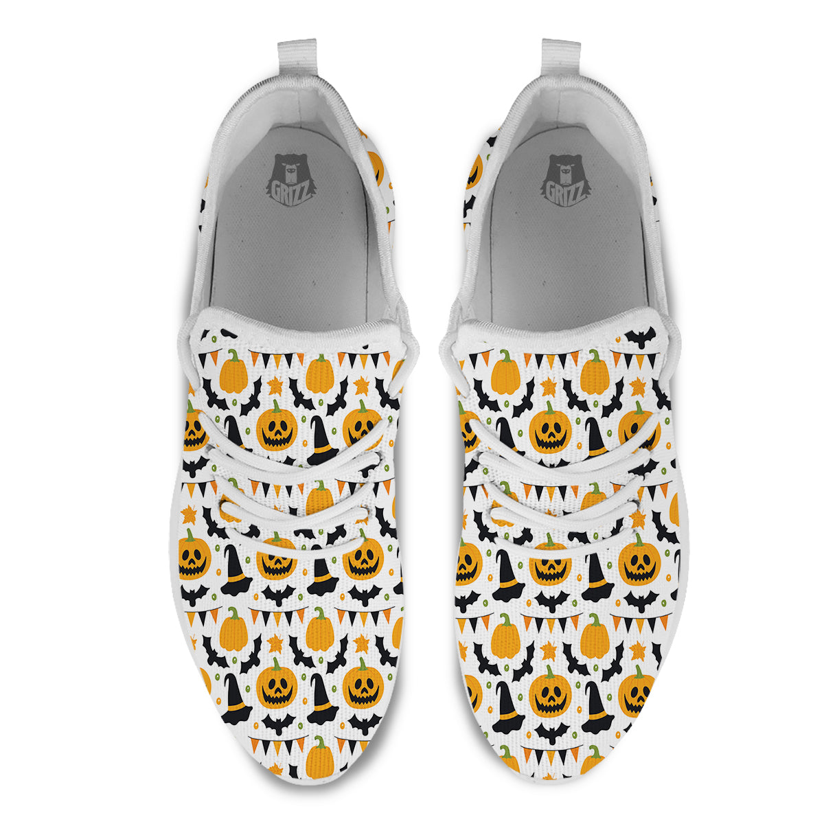 Witch Hat Halloween Print Pattern White Athletic Shoes-grizzshop