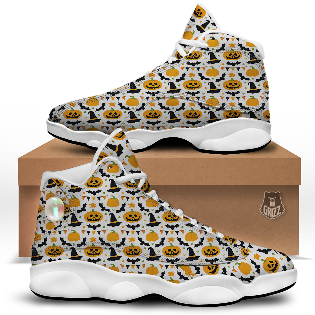 Witch Hat Halloween Print Pattern White Basketball Shoes-grizzshop