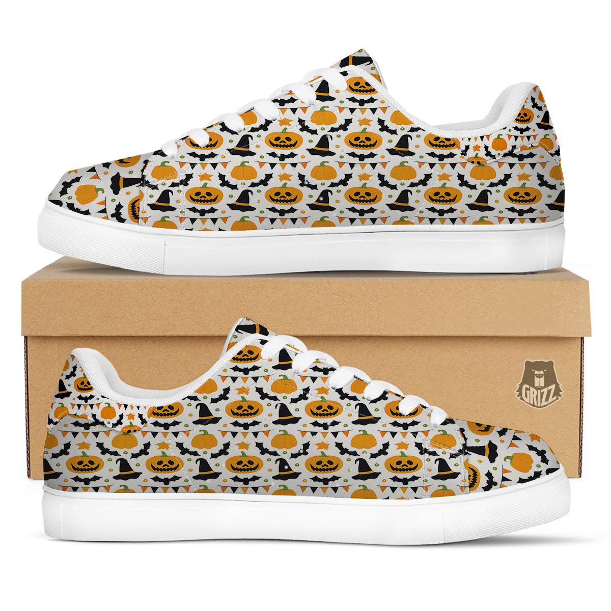 Witch Hat Halloween Print Pattern White Low Top Sneakers-grizzshop