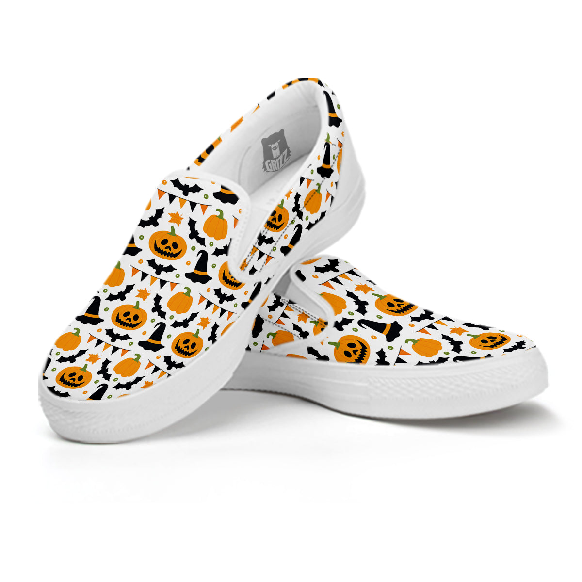 Witch Hat Halloween Print Pattern White Slip On Shoes-grizzshop