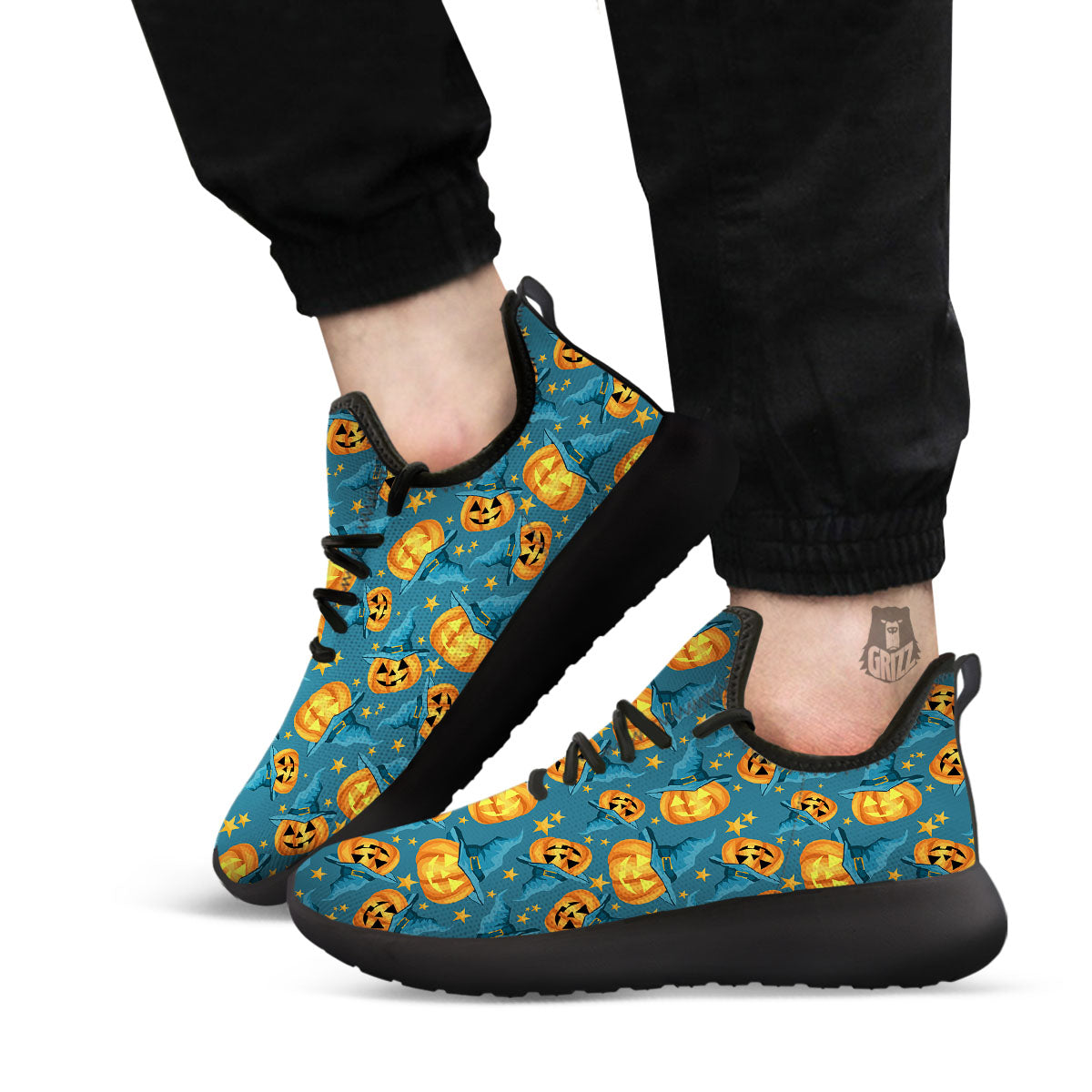 Witch Hat Pumpkin Print Pattern Black Athletic Shoes-grizzshop