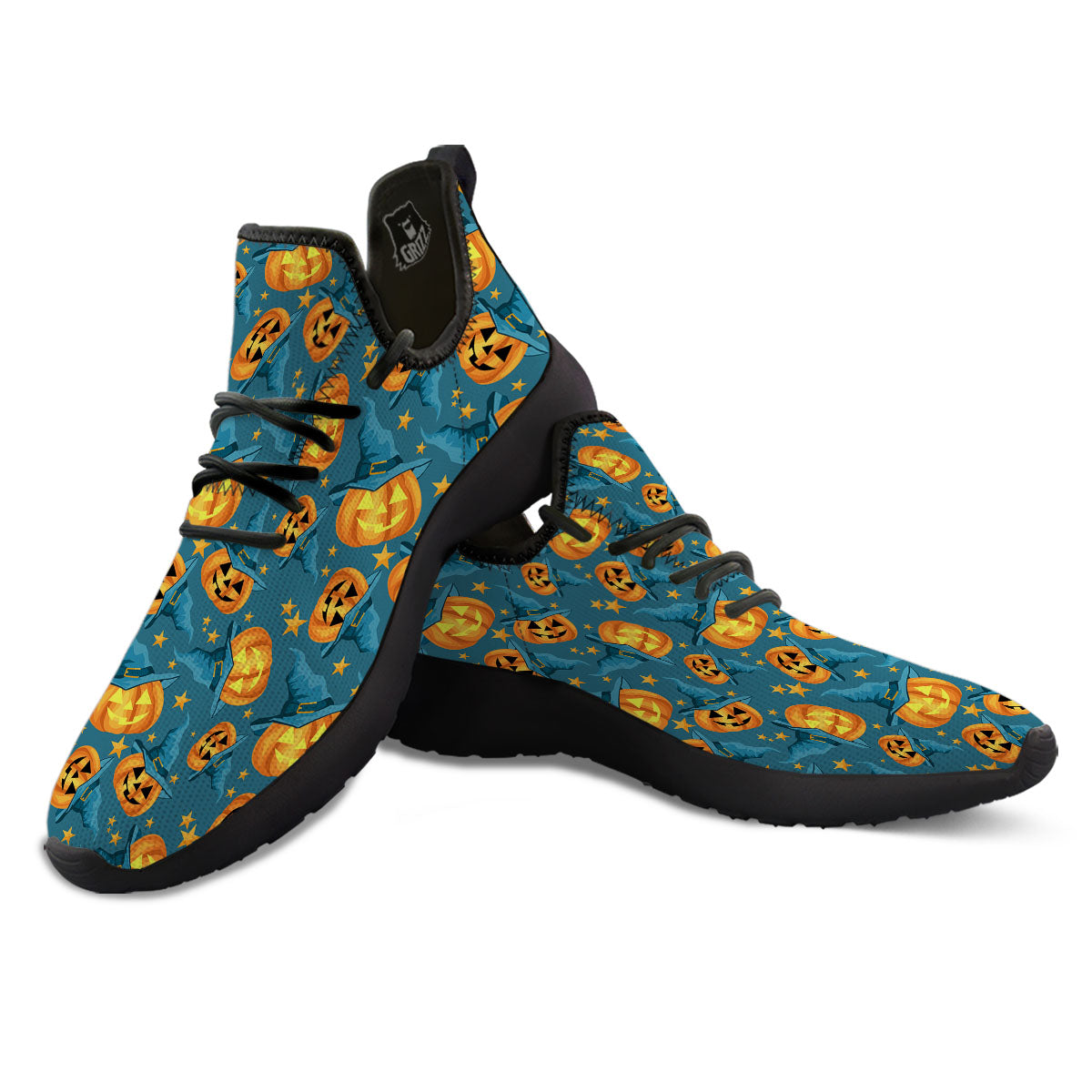 Witch Hat Pumpkin Print Pattern Black Athletic Shoes-grizzshop