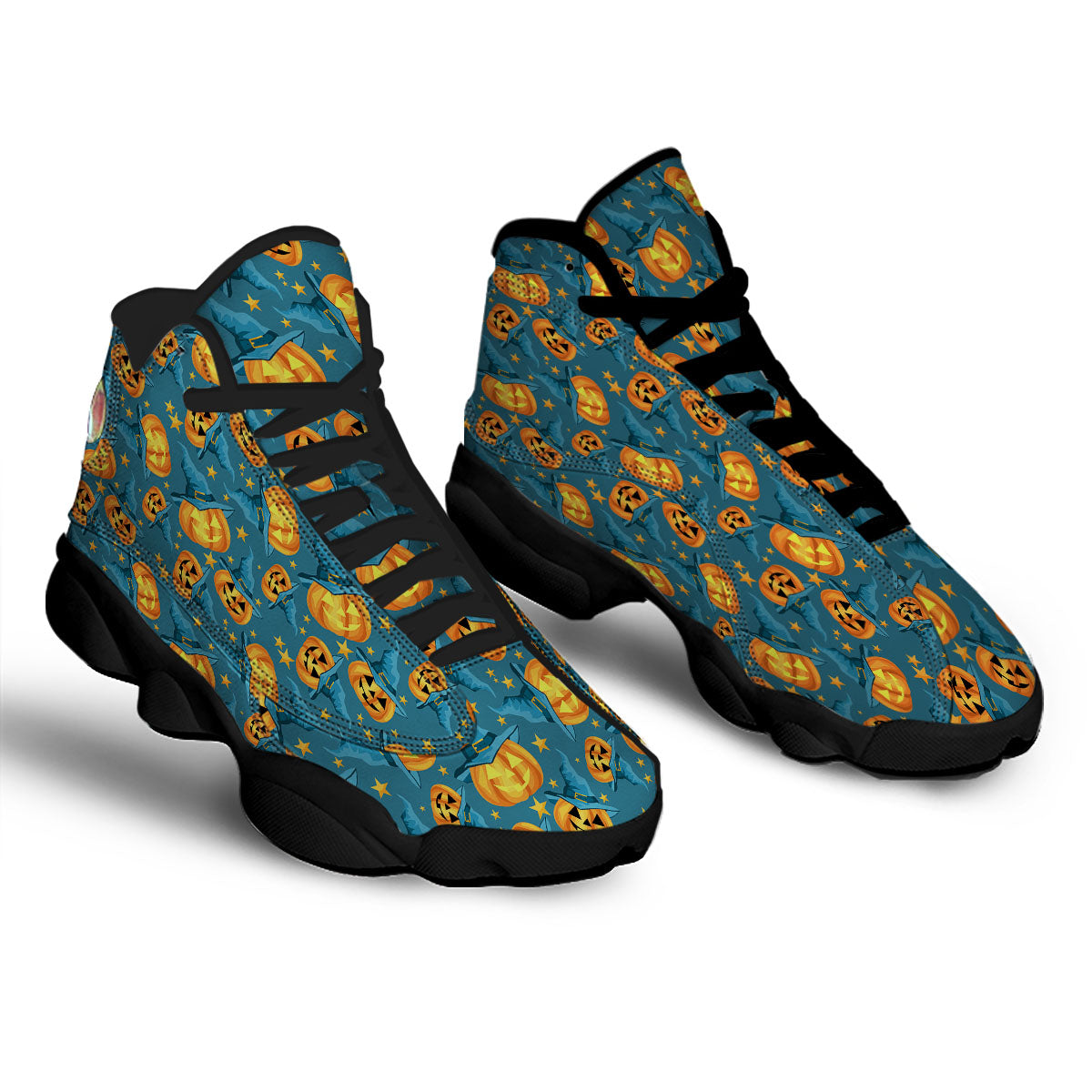 Witch Hat Pumpkin Print Pattern Black Basketball Shoes-grizzshop
