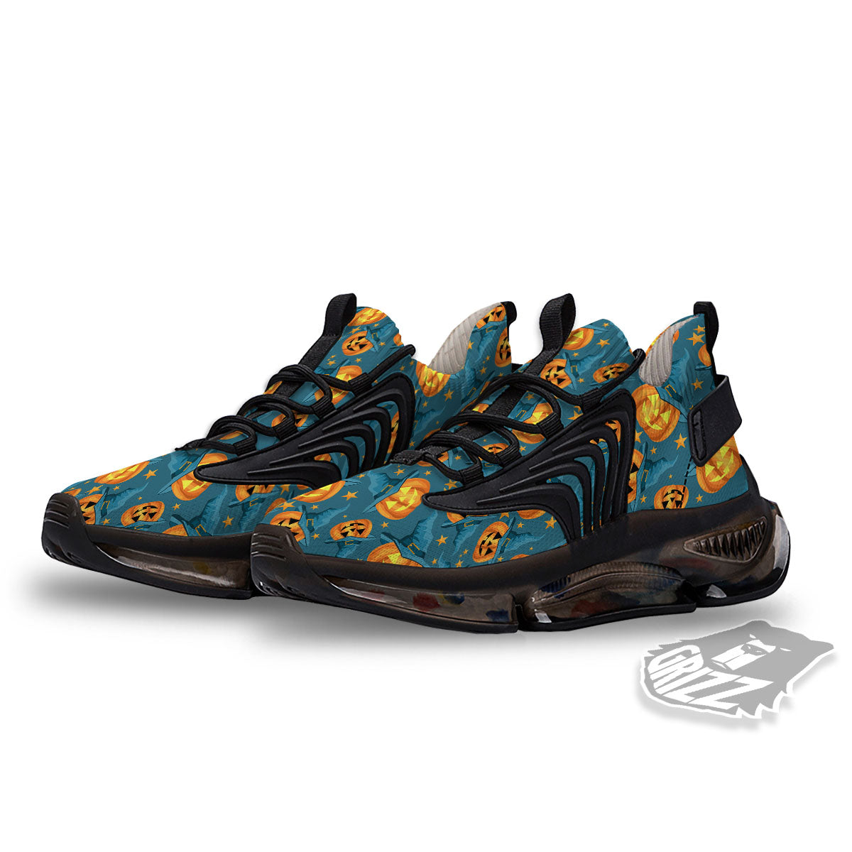 Witch Hat Pumpkin Print Pattern Black Gym Shoes-grizzshop