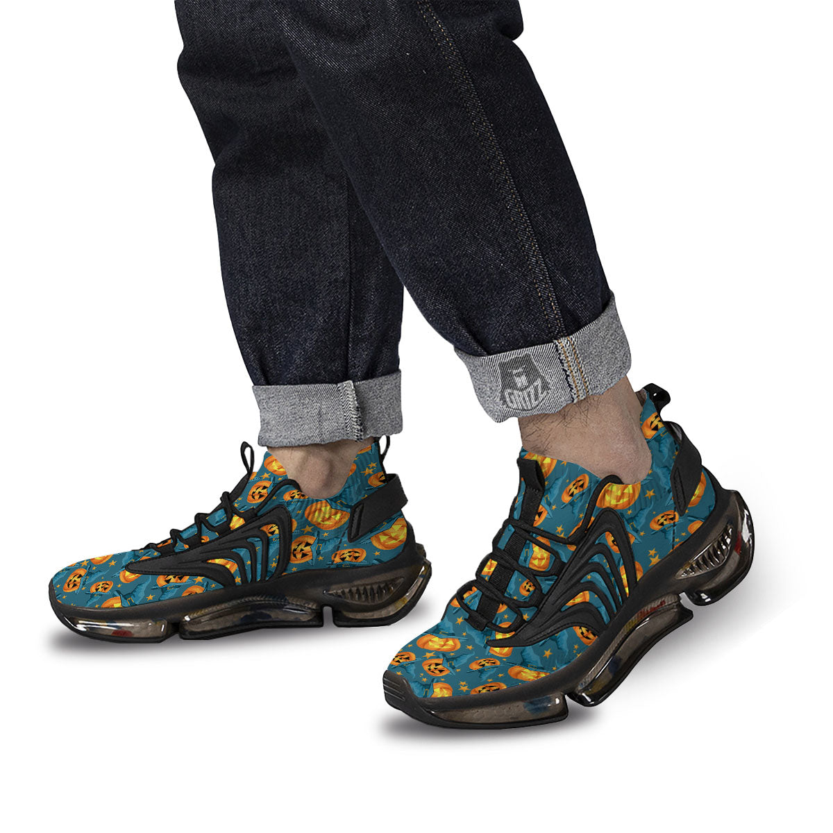 Witch Hat Pumpkin Print Pattern Black Gym Shoes-grizzshop