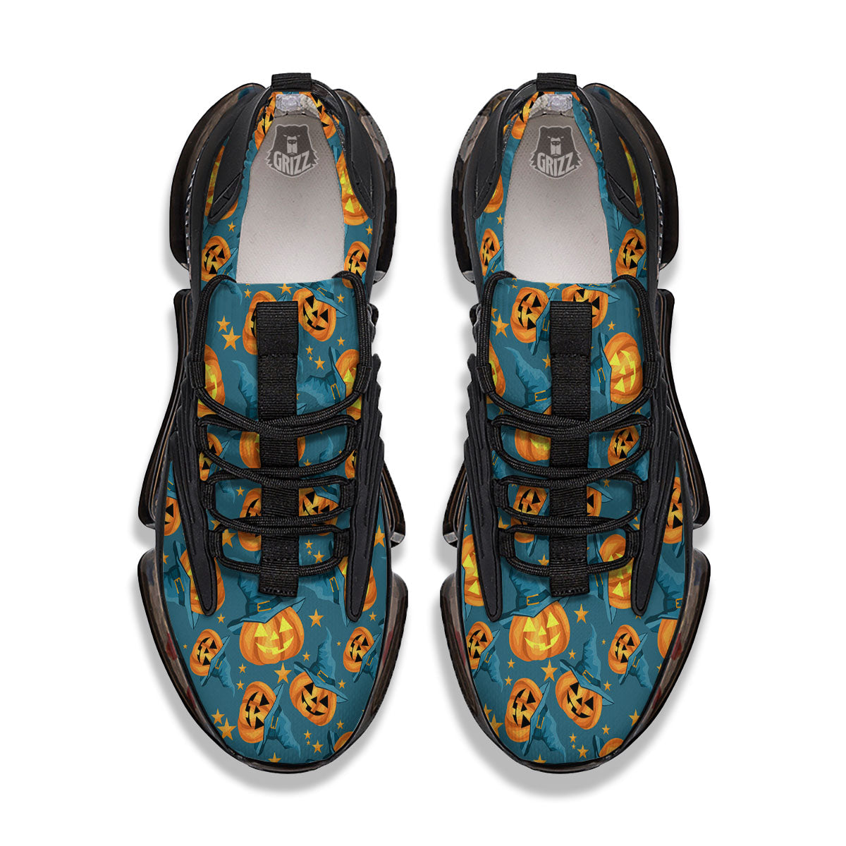 Witch Hat Pumpkin Print Pattern Black Gym Shoes-grizzshop