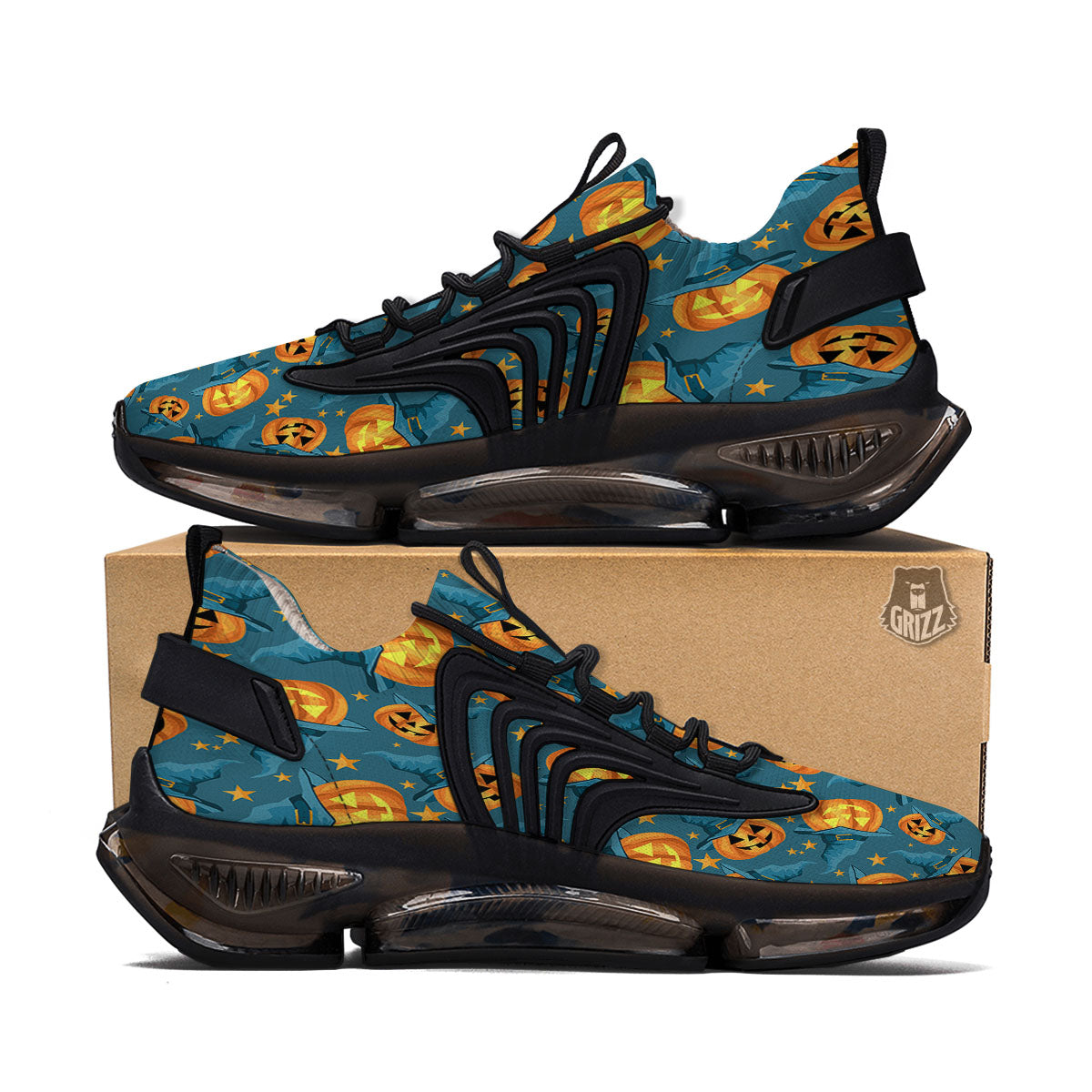 Witch Hat Pumpkin Print Pattern Black Gym Shoes-grizzshop