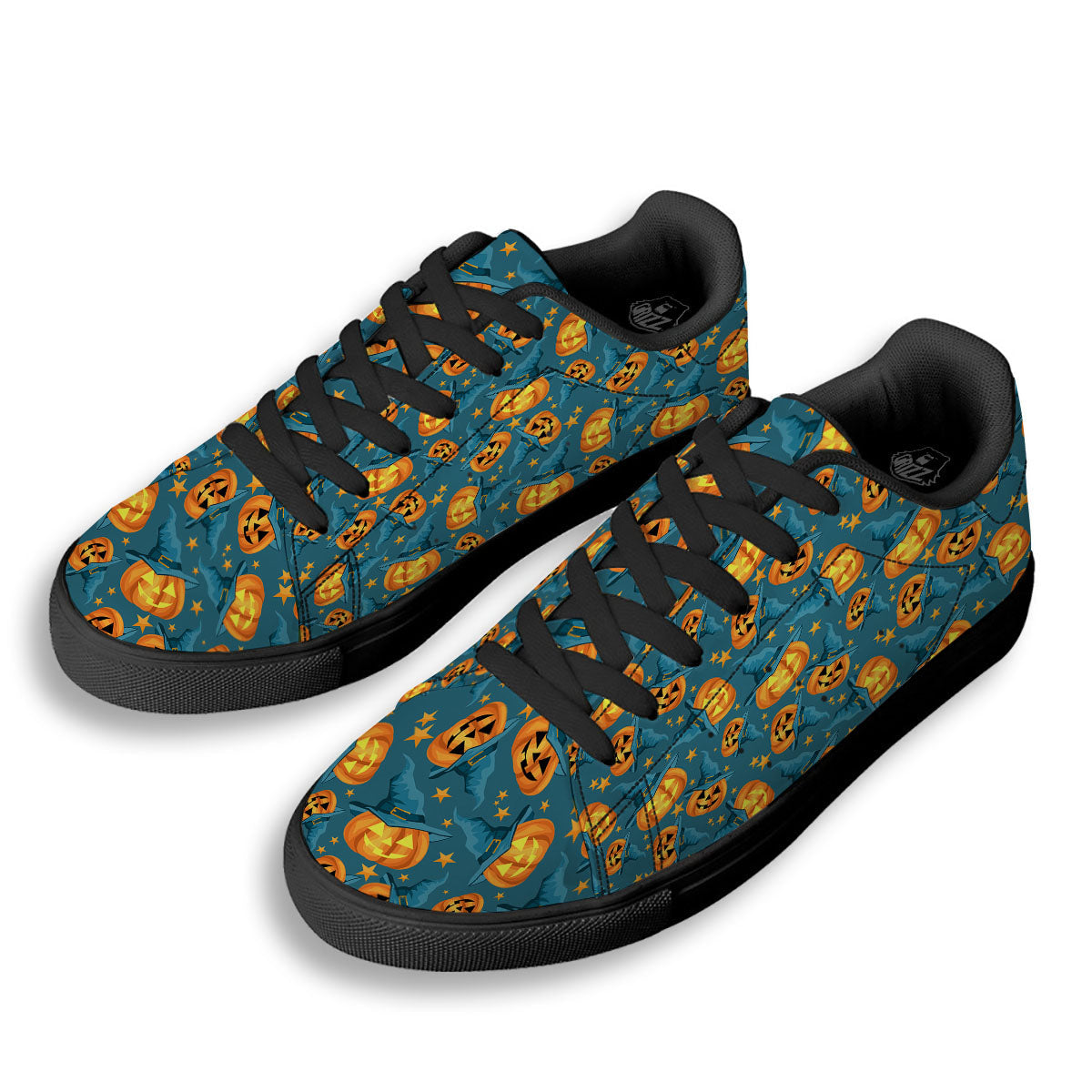 Witch Hat Pumpkin Print Pattern Black Low Top Sneakers-grizzshop